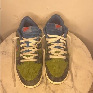 Nike Green and Blue Sneakers with Low-Top Profile and Suede Material
